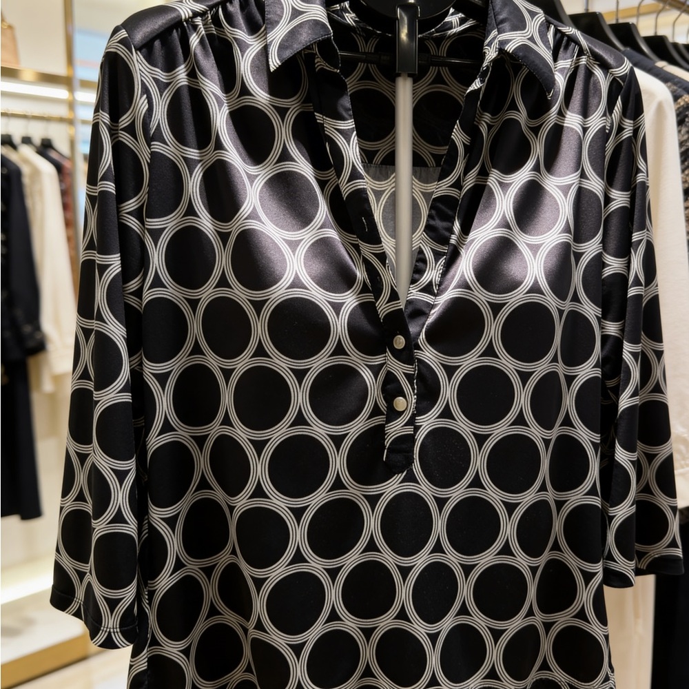 Navy & White Circle-Print Blouse - Women Tops